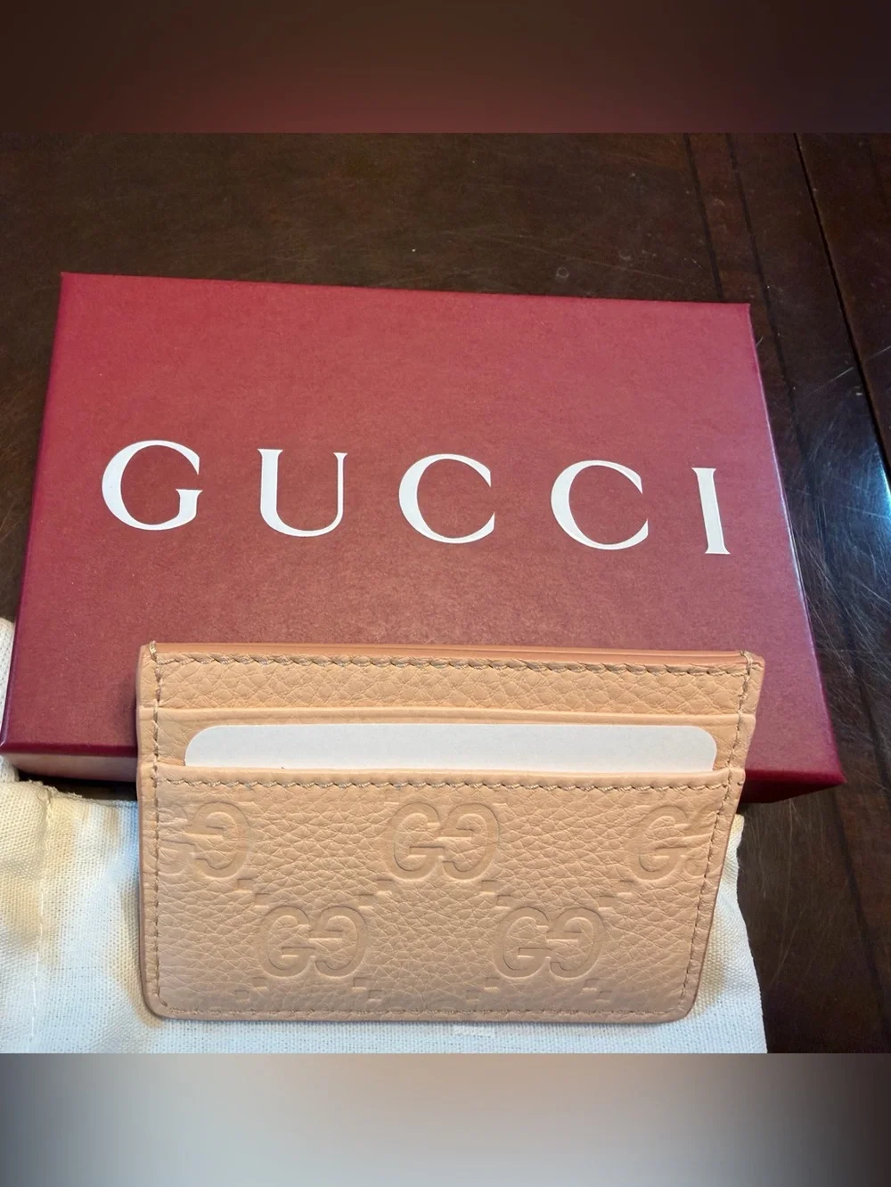 New Authentic Gucci GG Jumbo Logo Card Case Walllet Pink Leather